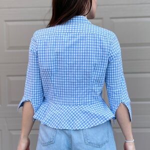 Ralph Lauren Blue Gingham Peplum Blouse